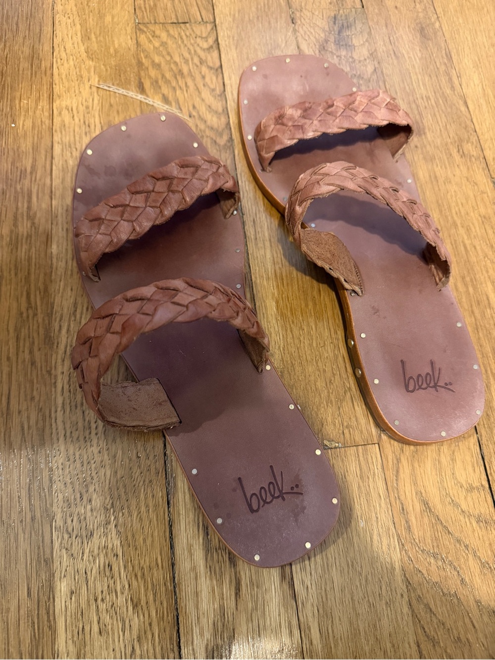 Beek Braided Leather Double-Strap Sandals in Brown